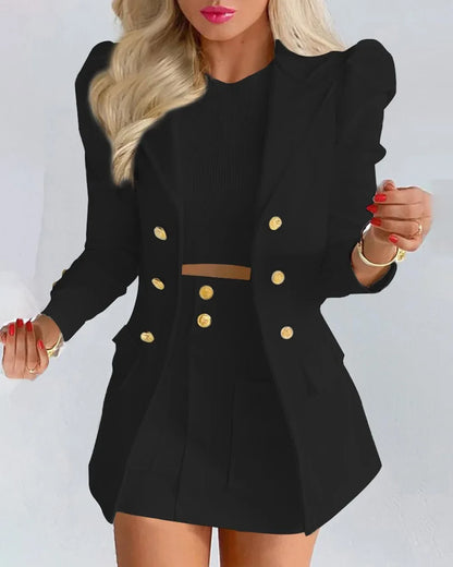 Fashionable Casual Print Long Sleeve Women's Suiting Skirt Ensemble Autumn Commute Wear Polyester Fabric Unisex O2O Sales