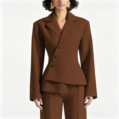 Black Asymmetric Blazer Suit Women's Slim Fit Single Breasted Notch Lapel Set Minimalist Office Modern Casual Workwear Outfit