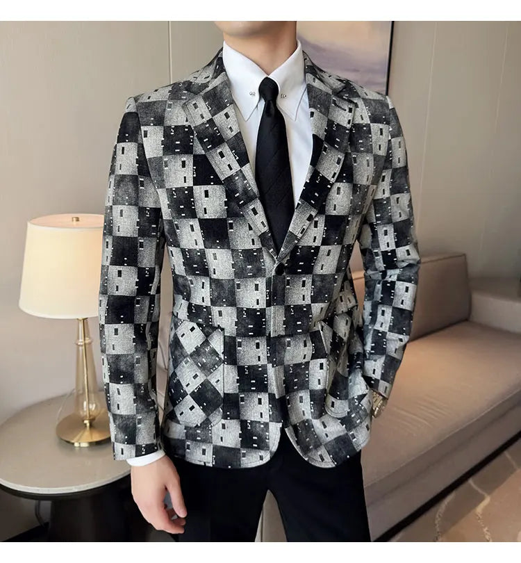 New High Qualitys Denim Jacquard Suit Jacket Men Slim Fit Business Social Formal Social Suit Coats Tailcoats Men Clothes 4XL-M