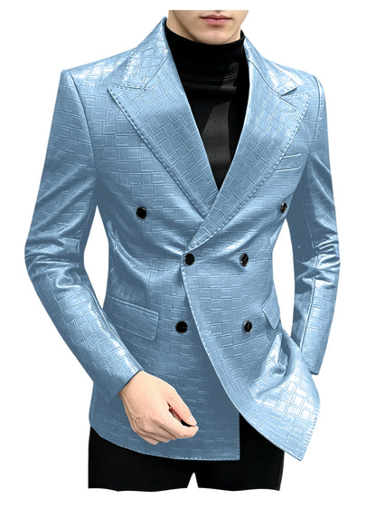 Men's Crocodile Leather Blazer Double Breasted Slim Fit Suit Jacket Formal Business Casual Sport Coat Wedding Party Streetwear