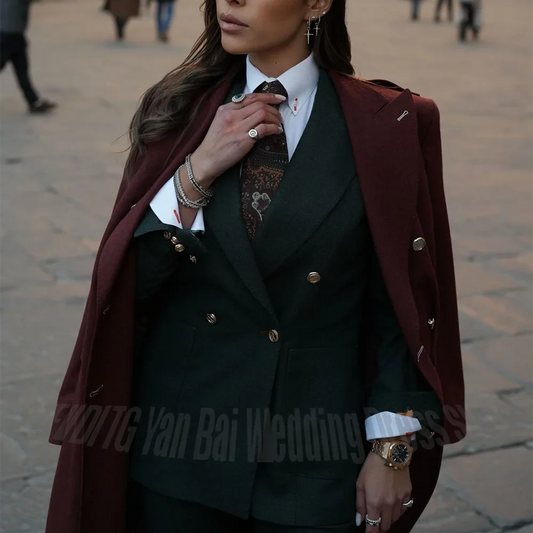Formal Solid Suits For Women Slim Fit High Quality Peaked Lapel Double Breasted Lady Office Business Outfit Three Pieces