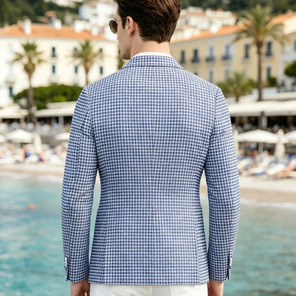 Men's Plaid Cotton Blazer Notch Lapel Suit Jacket 2 Buttons Lightweight Breathable Casual Business for Summer Office Daily Wear