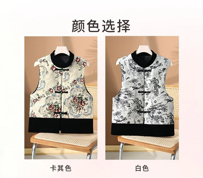 Women Light National Style Button Ink Tang Costume Coat Spring Autumn Female Sleeveless Small Coat Ladies New Chinese Style Vest