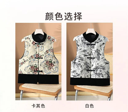 Women Light National Style Button Ink Tang Costume Coat Spring Autumn Female Sleeveless Small Coat Ladies New Chinese Style Vest