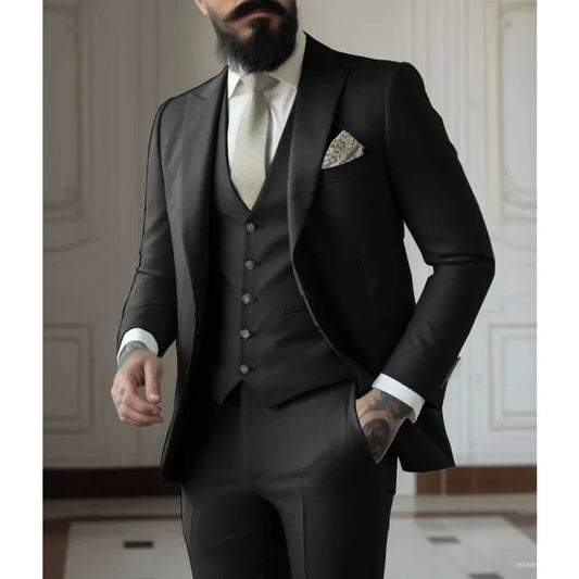 Men's 3-Piece Suit Set – Single Breasted Jacket, Vest & Pants for Wedding & Business