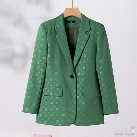 Elegant Women's Character Print Blazer Single Button Business Jacket Office Lady Coat Top for Spring Autumn S - Xl