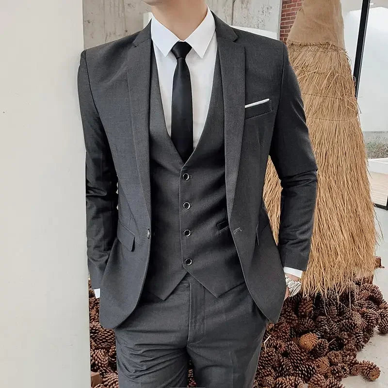 Men's Three-Piece Slim Fit Suit | Blazer, Waistcoat & Trousers for Formal and Business Occasions