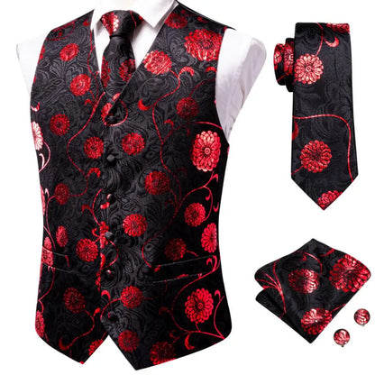 Men's Paisley Vest Suit Set – Navy Blue Formal Waistcoat for Wedding & Smart Casual