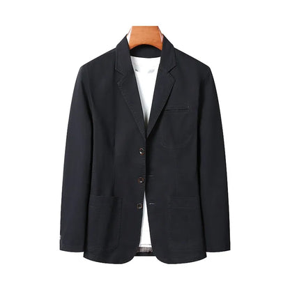 Blazer Man Retro Turn Down Collar Single-breasted Men Suit Coat Loose Pocket Long Sleeve Versatile Male Casual Outerwear
