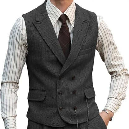 Men's Double Breasted Dress Vest Smart Casual Waistcoat for Business and Formal Occasions