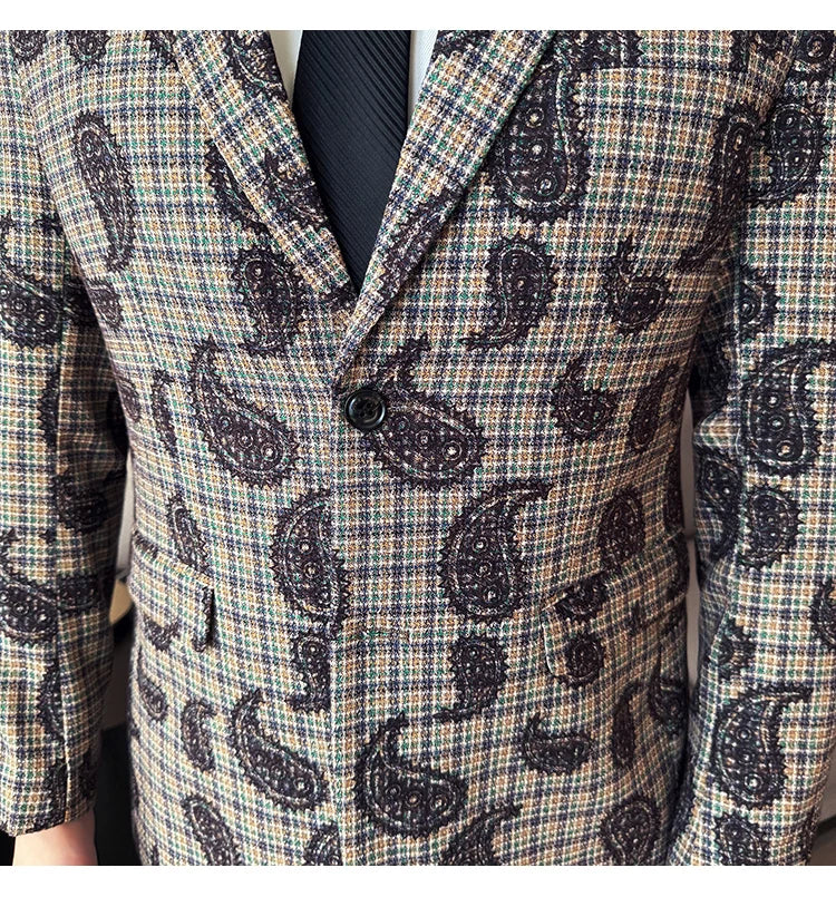 2025 Fashion Embroidery Jacquard Suit Jacket Korean Style Slim Fit Business Formal Social Prom Party Tuxedos Men Clothing 5XL-M