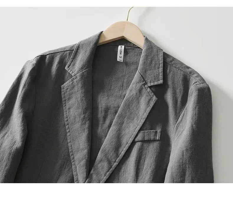 Cotton and Linen Blazer Men's Fashionable Business Casual Outdoor Versatile Travel Lightweight Loose-fitting Retro Style Blazer