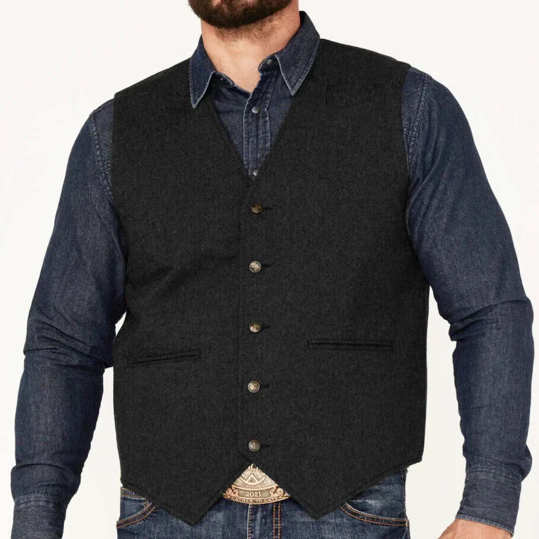 Men's Suit Vest – Herringbone Weave, Single Button, V-Neck, Wedding & Business Formal