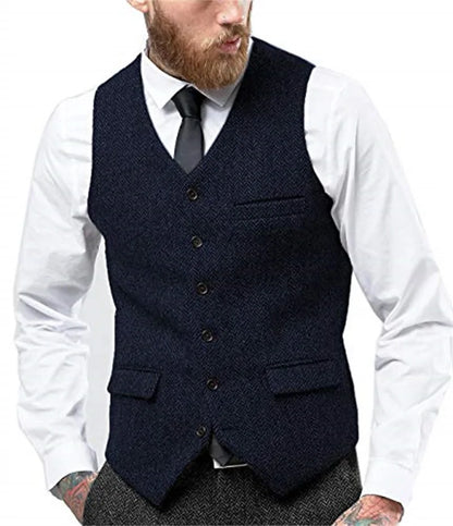 Men's Herringbone Waistcoat Single Breasted Slim Fit Suit Vest for Wedding & Formal Occasions