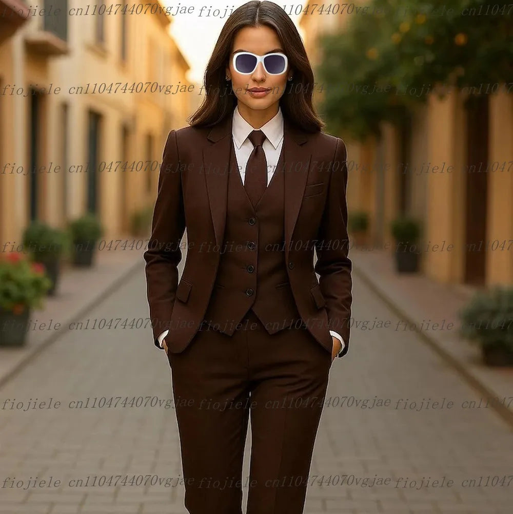 Dark Red Formal Business Women Suit Wedding Party Prom Ladies Mother Girl Wife Tuxedos Costume 3 Piece Set Blazer Vest Pants