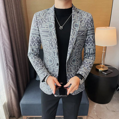Brand Luxury Suit Jacket for Men 2023 Autumn Printed Casual Busines Blazer Masculino Slim Fit Wedding Groom Social Dress Coat