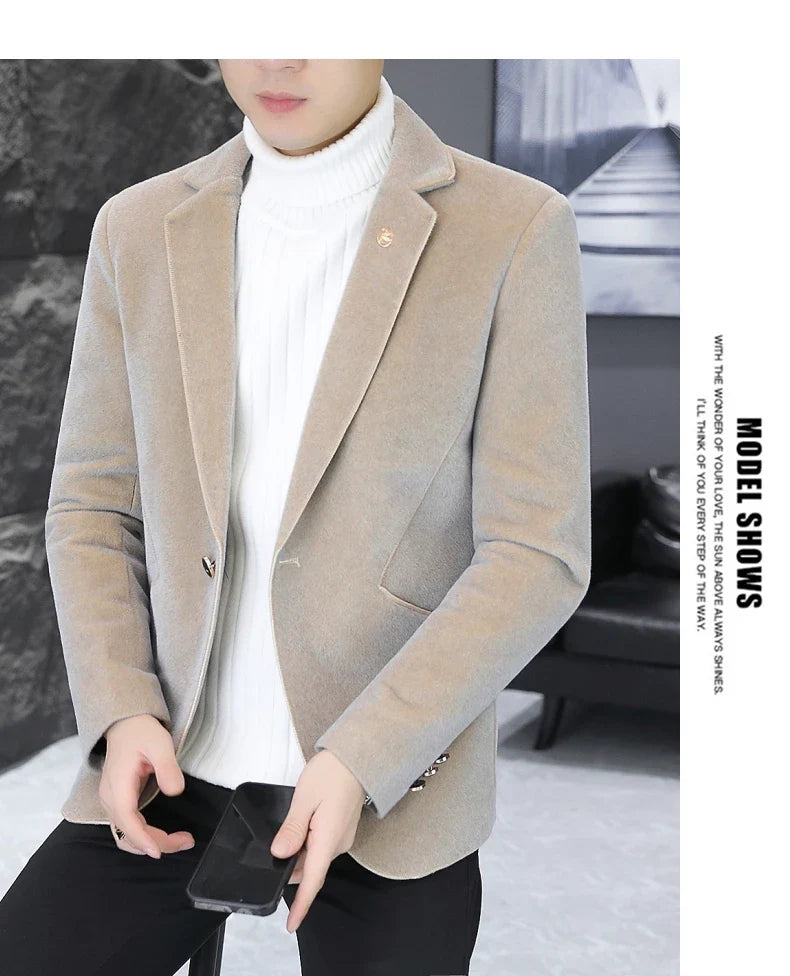 2025 Autumn Suit Men's Fashion Handsome Trend All Matching Woolen Youth Slim Small Suit Dress Single West Coat Coat  M-4XL