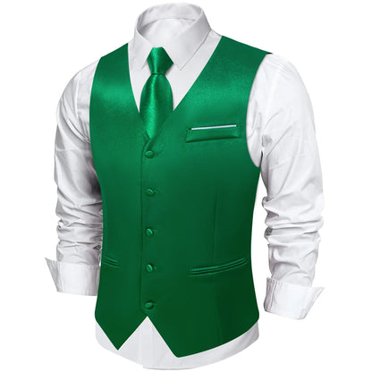 Men's Satin Suit Vest Set with Tie Handkerchief and Cufflinks for Wedding and Prom