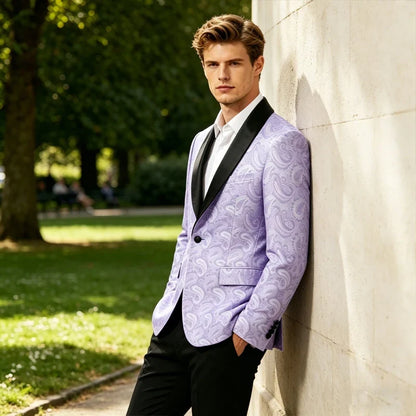 Men's Tuxedo Blazer Paisley Jacquard Shawl Lapel Single Button Slim Fit Jacket for Wedding Party Prom