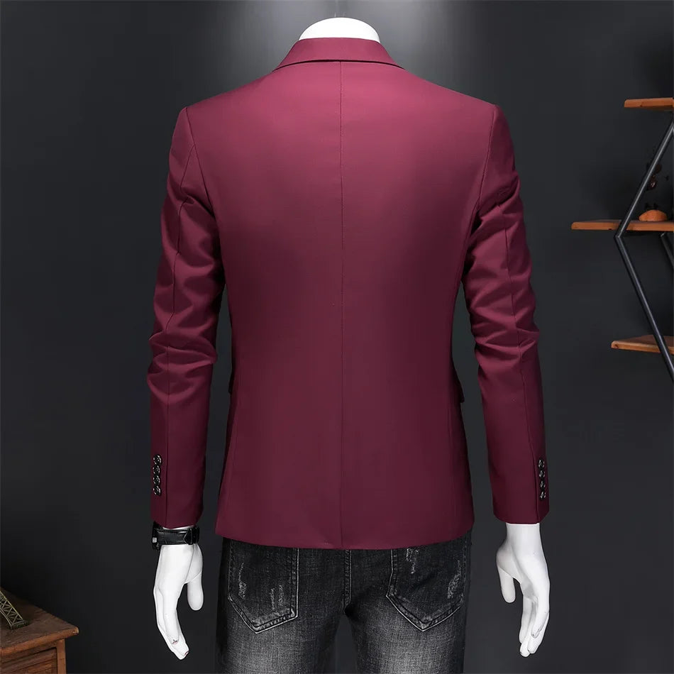 Men's Slim Fit Single-Breasted Blazer for Business Casual and Wedding Occasions