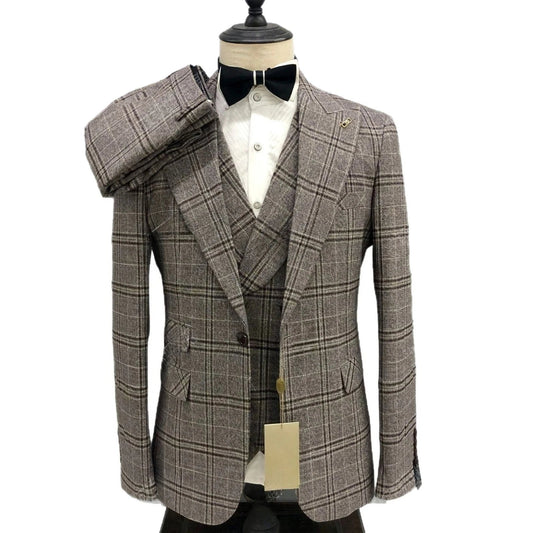 Men's Suit Set Blazer High-end Grid Single Breasted Slim Fit Mail 3 Piece Set Wedding Dress Groomsmen Banquets Business Attire