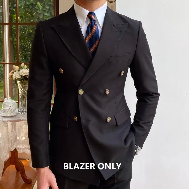 Slim Fit Suit Jacket For Men Double Breasted Peak Lapel One Piece Wedding Blazer Groom Business Male Formal Party Prom Coat Top