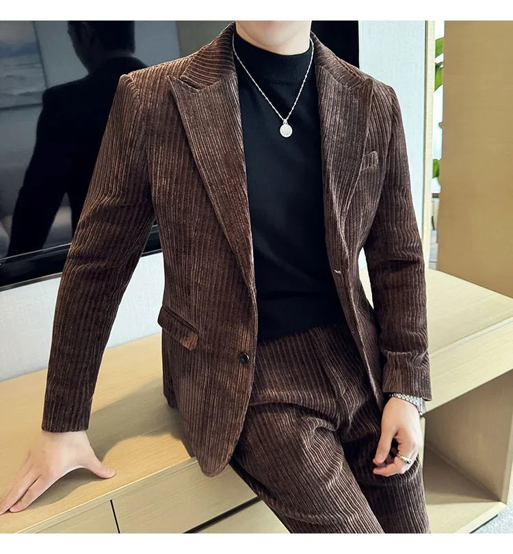 Winter Chenille Velvet Suit Jacket for Men Slim Fit Casual Business Formal Jacket Wedding Groom Social Office Blazer Masculino
