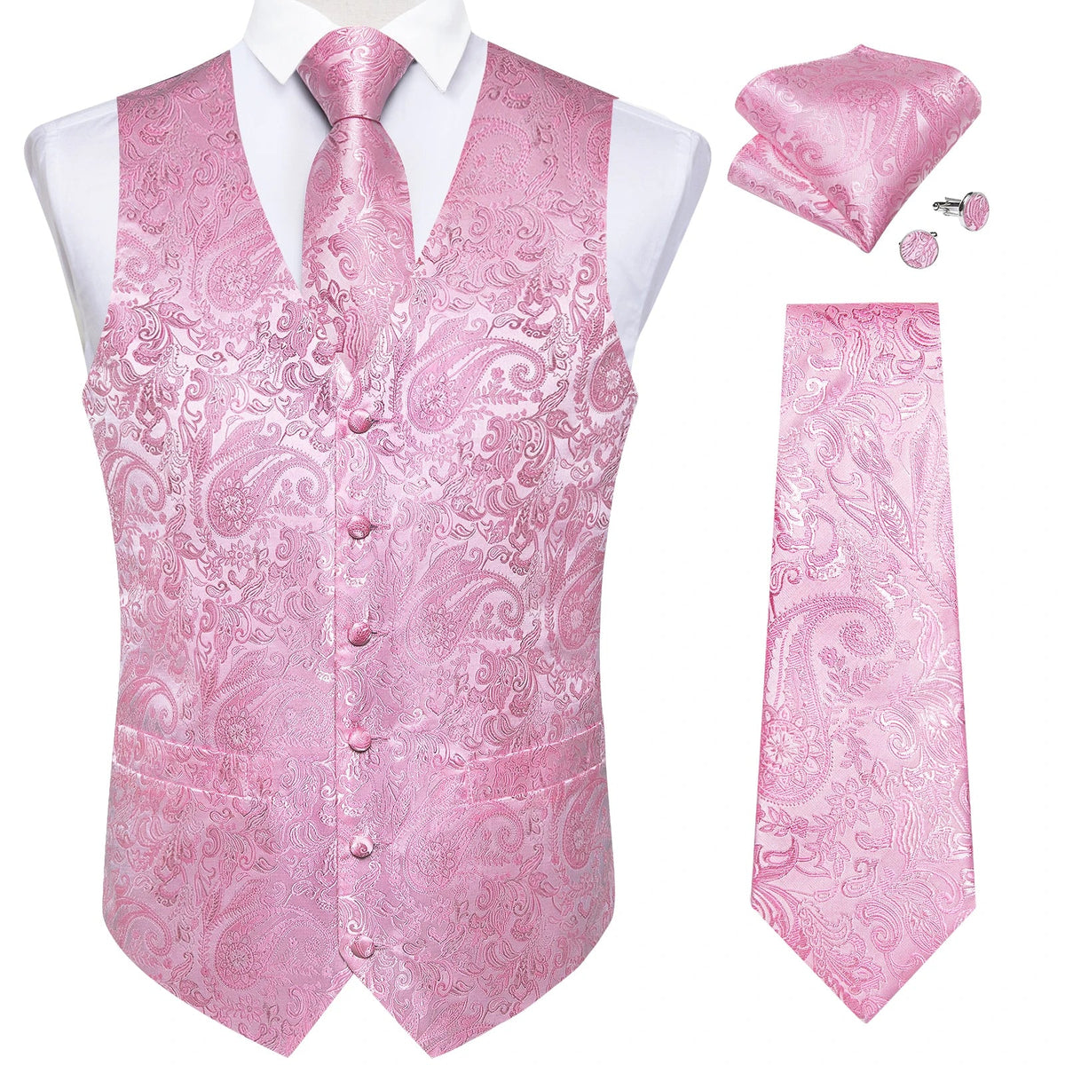 Men's Paisley Waistcoat with Necktie Set for Weddings and Formal Occasions
