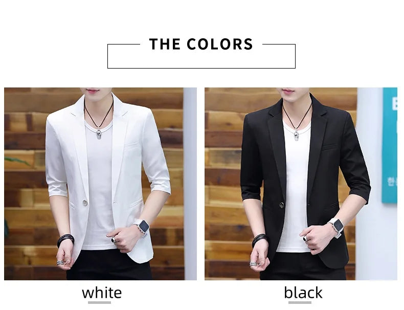 Summer 2025 Men's Mid-Sleeve Slim Fit Suit Korean Style Handsome Youth Seven-Quarter Jacket Small Suit Collection