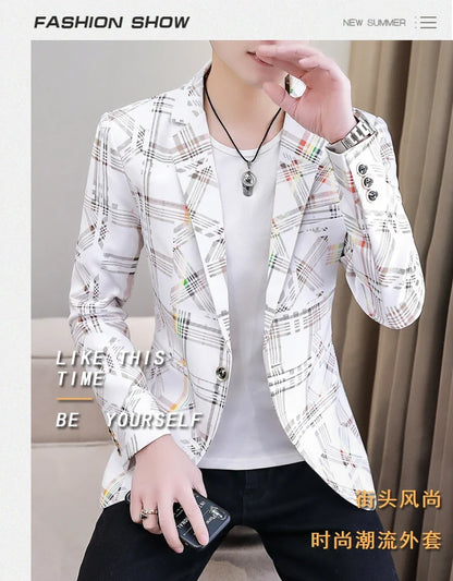 Blazer New Men's Fashion Business Plaid Gentleman Slim Fit Shopping Outdoor Performance Wedding Banquet Casual Blazer