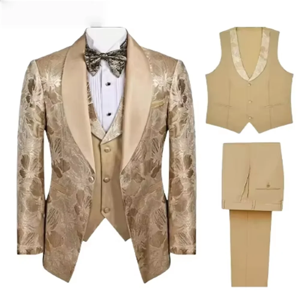 "Men's Embroidered Paisley 3-Piece Suit | Slim Fit Wedding Tuxedo Set (Jacket+Waistcoat+Pants) for Prom/Groom/Dinner/Party