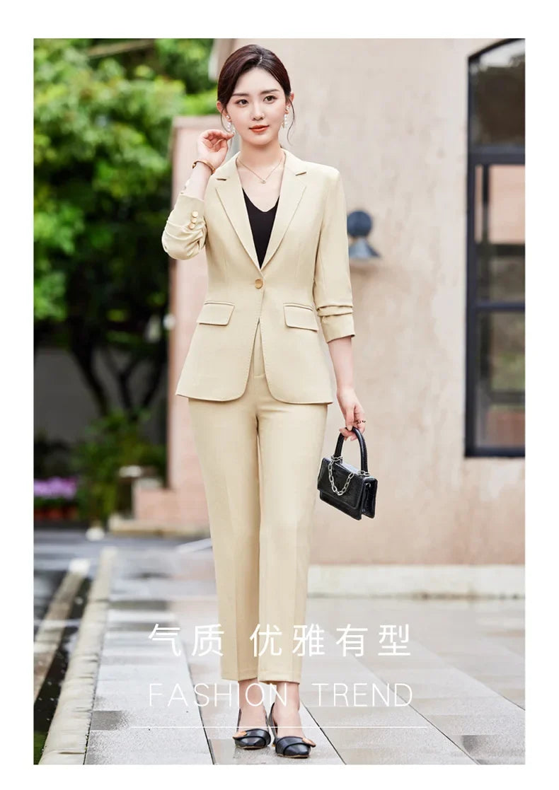 Two-Piece Jacket and Pants for Women, Simple and Elegant, Professional, Autumn and Winter, New, 2025