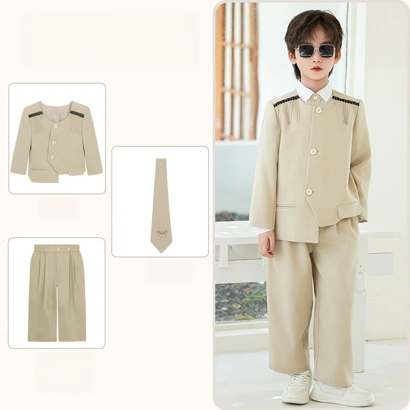 Children's New Chinese Style Clothing Set Fower Boys Baby's First Birthday Party Dress Kids Host Catwalk Performance Costume