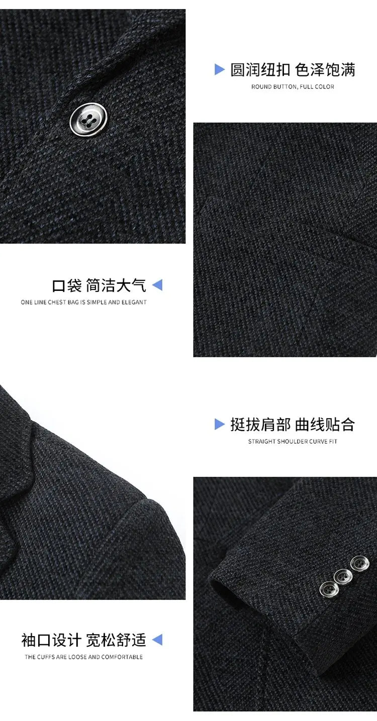 Men's Fleece Blazer Smart Casual Single Breasted Suit Jacket for Middle-Aged Men Autumn Winter