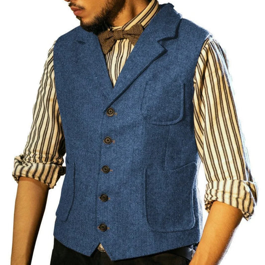 Men's Suit Vest – Herringbone Single-Breasted Waistcoat for Business, Banquet & Casual Wear
