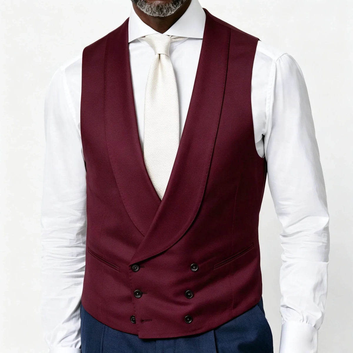 Men's Vest Beige Double Breasted Lapel Solid Waistcoat for Wedding & Formal Occasions
