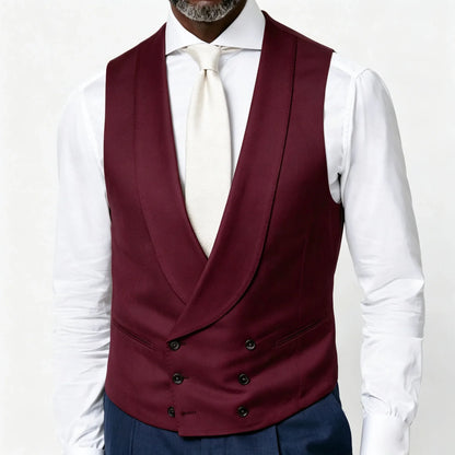 Men's Vest Beige Double Breasted Lapel Solid Waistcoat for Wedding & Formal Occasions