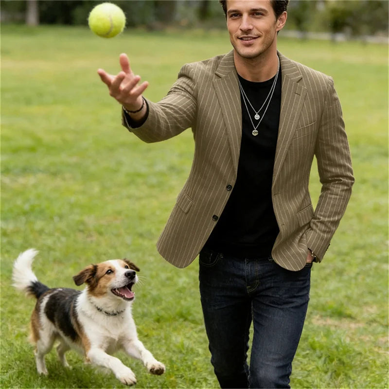 Men's Striped Blazer Casual Slim Fit Suit Jacket 2026 New Business Casual Single Breasted Blazer for Men Office Wedding Party Co