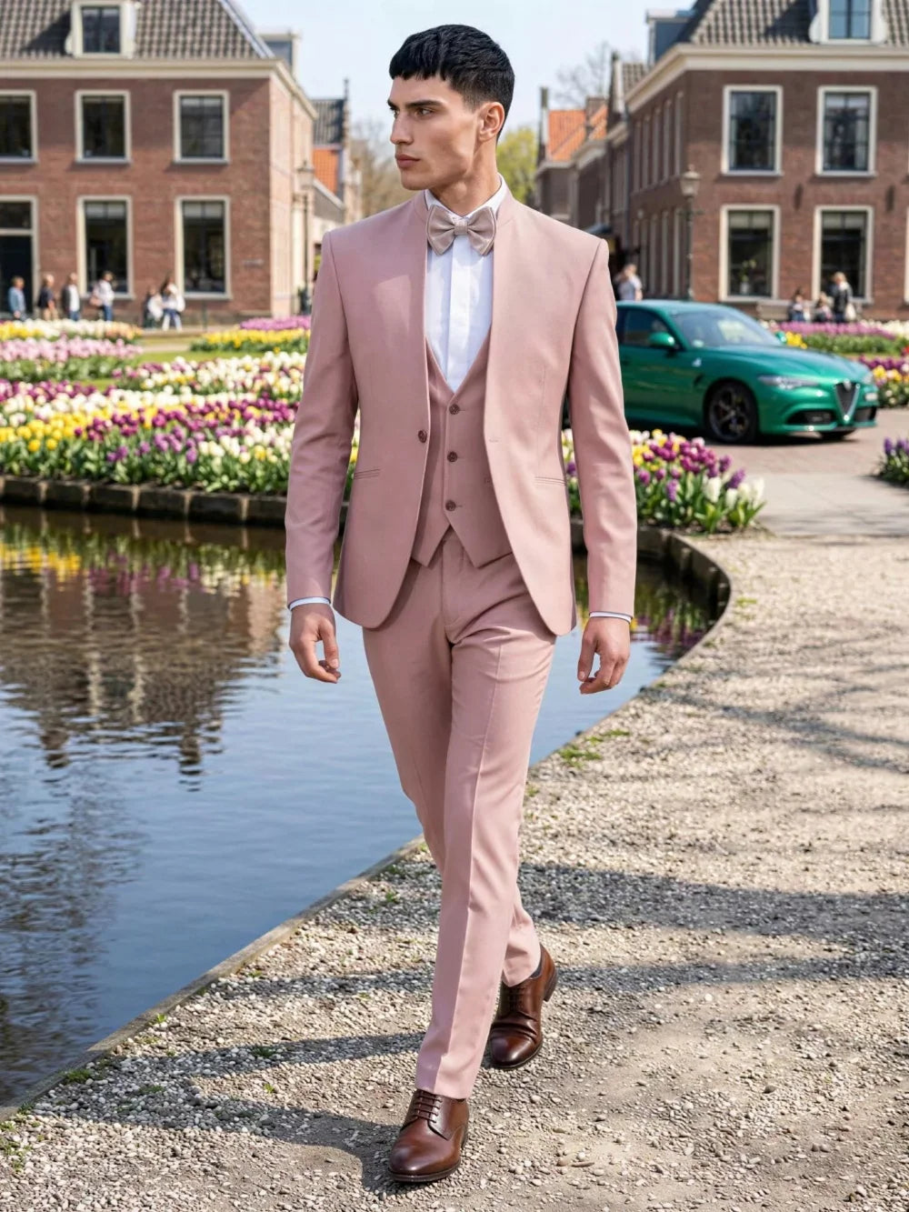 Pink Handsome Men's Suit Set 3 Pieces Wedding Groom Sets Elegant Long Sleeve Tuxedo For Banquet Party Classic Plus Size Suits