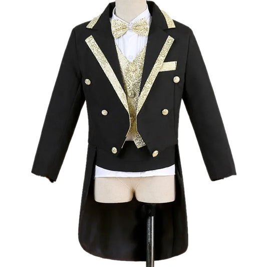 Boys Tuxedo Suit Slim Fit Court Prince Dress Kids European Style Costume Children's Charming Performance Clothing Set