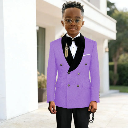 Black Jacquard Floral Boys Suits For weddings Children Suits Double Breasted Kid Wedding Prom Suits Blazers Sets For boys Tuxedo