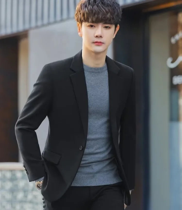 2026 Men's Korean Style Loose Retro Casual Blazer Spring Autumn Versatile Trendy Suit Jacket