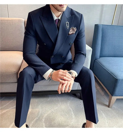 Classic Striped Wedding Suit Set Men 3 Piece Set (jacket+vest+pant) Business Formal Casual Suits Office Party Prom Groom Suit