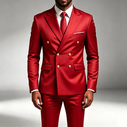 Mode Nouveau Homme Loisirs Boutique Affaires Banquet Couleur Unie Mariage Double Boutonnage Slim Fit Costume Blazers Veste Pantalon