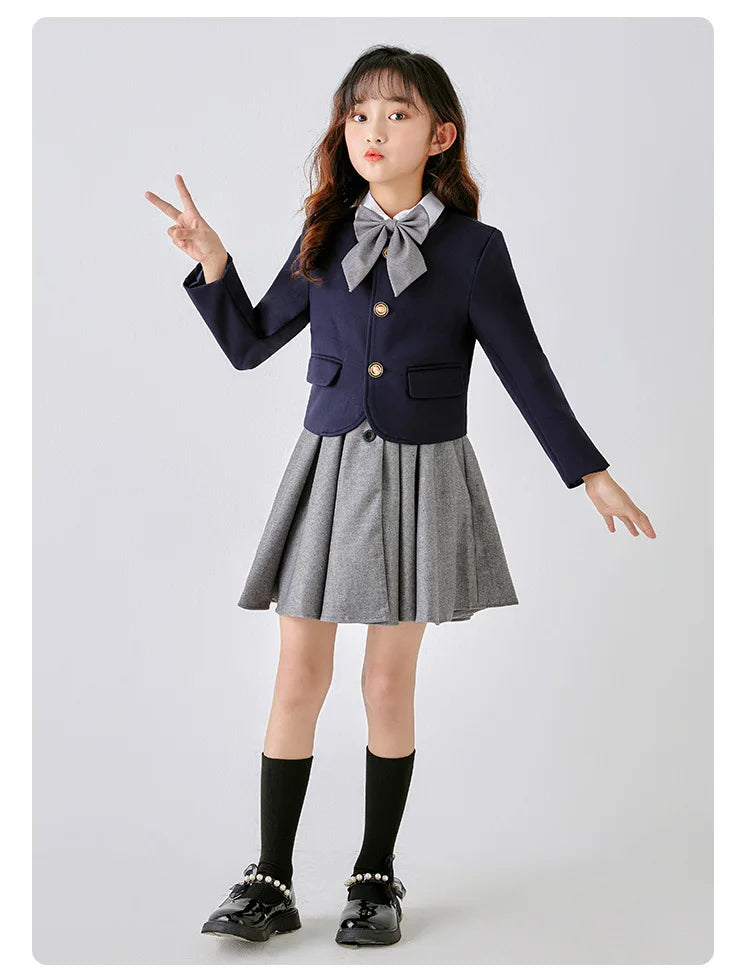 Kids School Uniforms Girls British Japanese Navy Jacket Suit Dress Boys Blazer Formal Outfits Chidren Student Clothes Class Sets