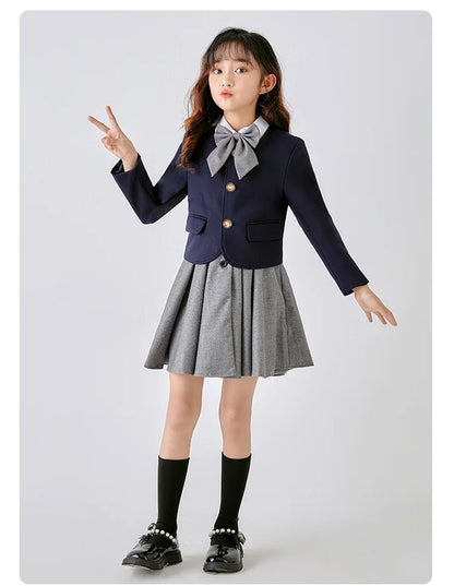 Kids School Uniforms Girls British Japanese Navy Jacket Suit Dress Boys Blazer Formal Outfits Chidren Student Clothes Class Sets