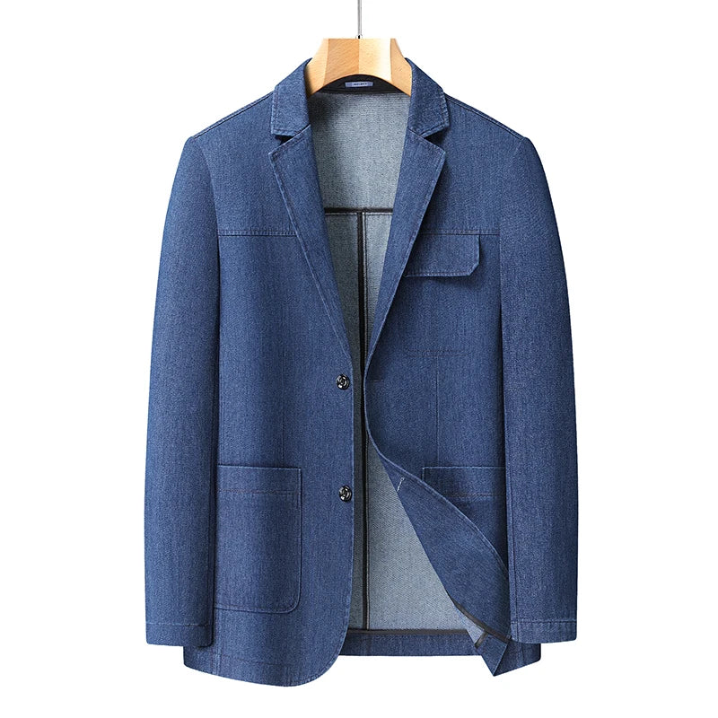 Men's Plus Size Denim Blazer – Smart Casual Single-Breasted Jacket for Big & Tall Men in Black & Blue