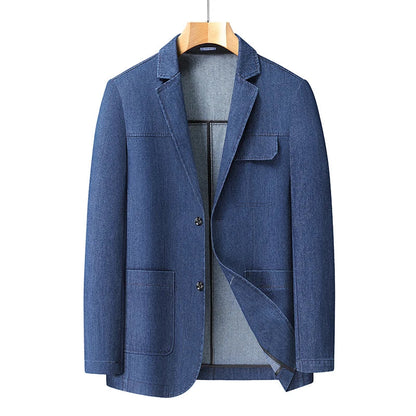 Men's Plus Size Denim Blazer – Smart Casual Single-Breasted Jacket for Big & Tall Men in Black & Blue