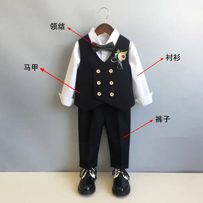 Children Formal Tuxedo Suit Flower Boys Wedding Dress Kids 1 Year Birhtday Photograph Suit Children Performance Party Costume