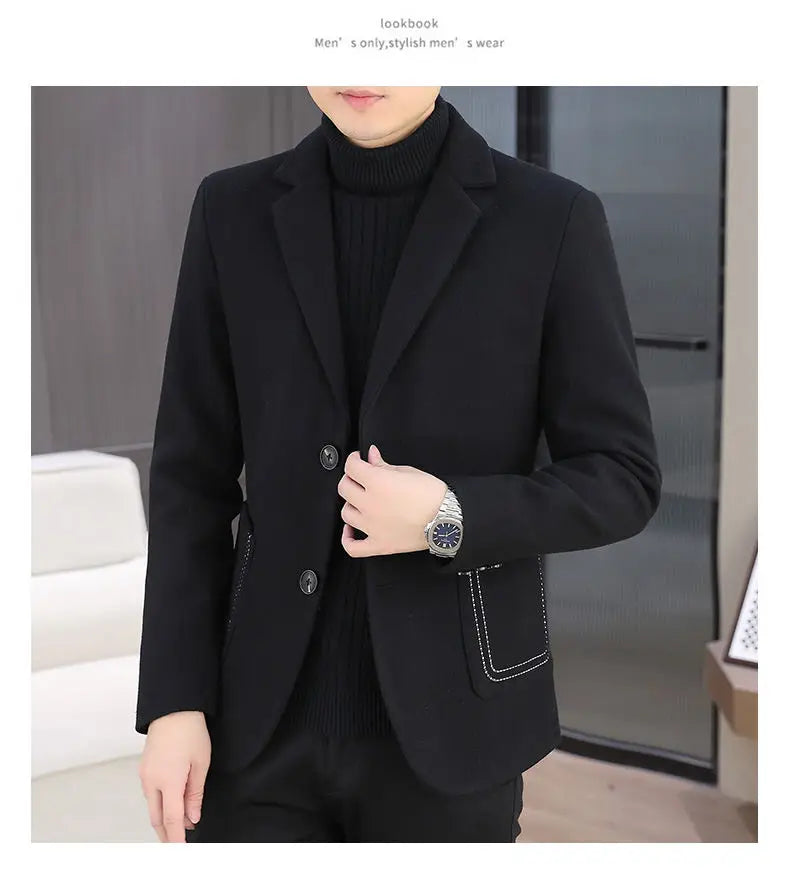 Blazer Men Fashion, Business Gentleman, Groom, Professional Gentleman, Fitted, Casual, Woolen and Cotton Dress, High-end Blazer